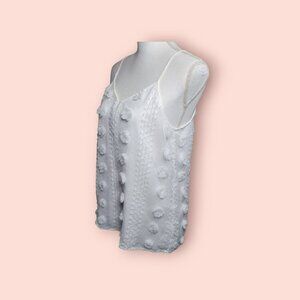 Staccato Womens XS White Textured Tank Top Adjustable Spaghetti Strap Floral